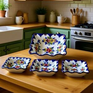 VTG Vestal Alcobaça Portugal Hand Painted Floral Faience Nut Bowls - Set of 4